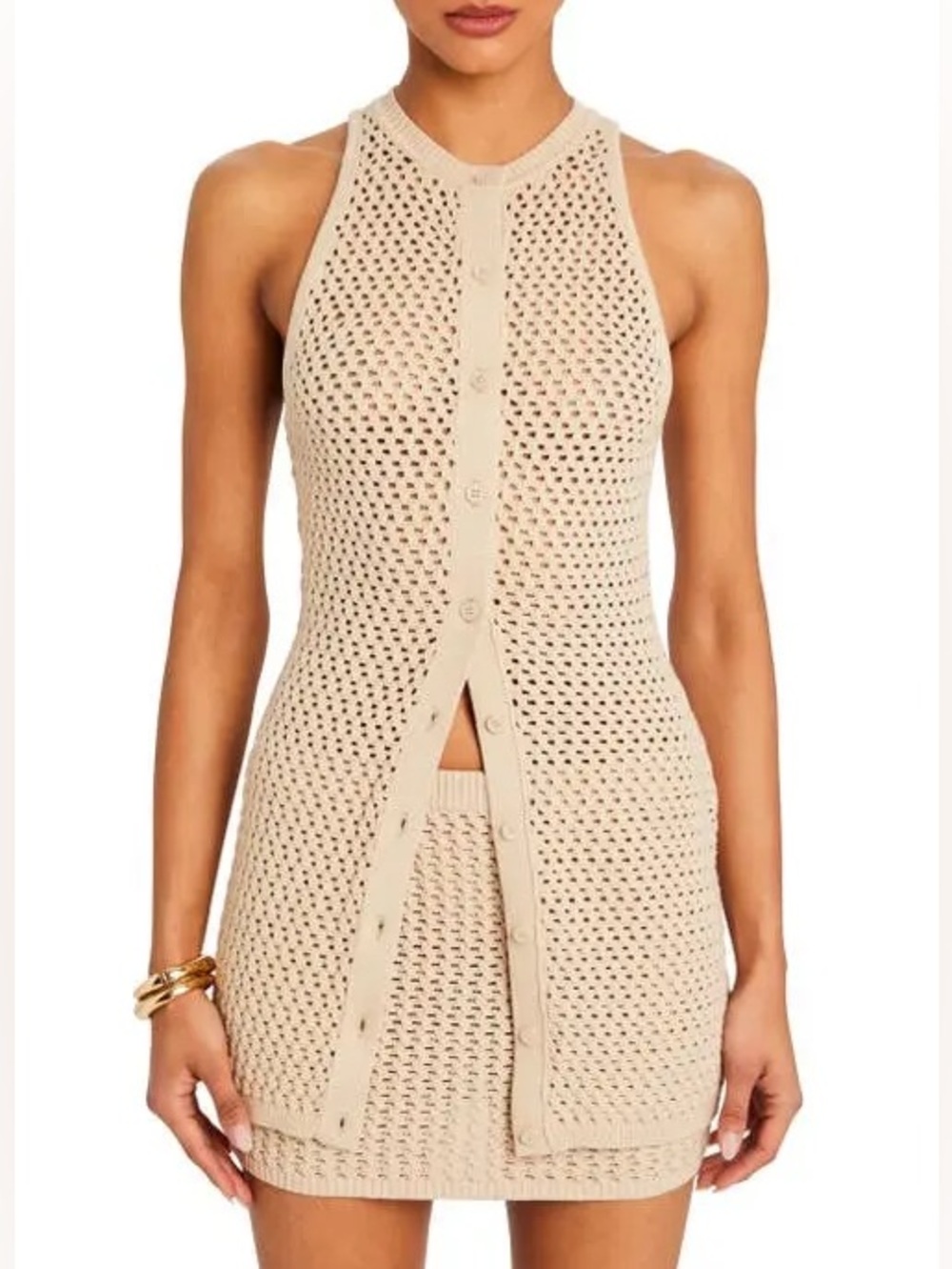 SER.O.YA. Tilli Knit Crochet Vest Size XS Ivory Off White Button Down Resortwear